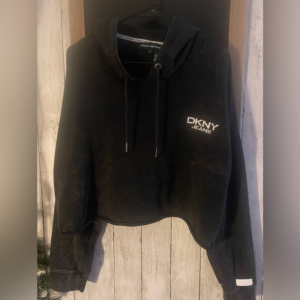 DKNY Women’s Crop Hooded Black Sweatshirt Size XL
